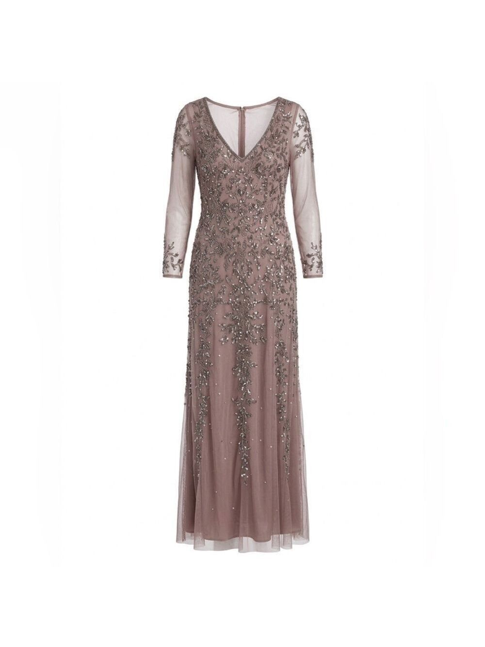 Pisarro Nights Beaded V-Neck Maxi Dress Size 8 | Rose Taupe Formal Gown - Picture 14 of 14